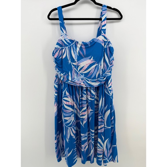 Soma Dresses & Skirts - Soma Tank Dress XXL Blue Tropical Print Built In Bra Padded Sundress Stretch